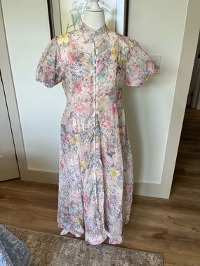 Pastel Floral Button-Front Maxi Dress